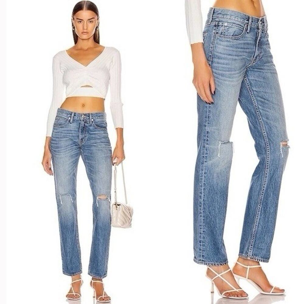 SlvrLake Tyler Distressed Straight Leg Jeans Old Ways‎ Wash Mid Rise Womens 23